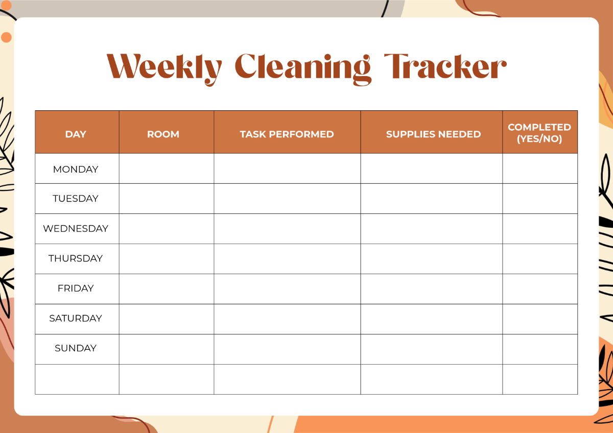 Weekly Cleaning Tracker Template to Download