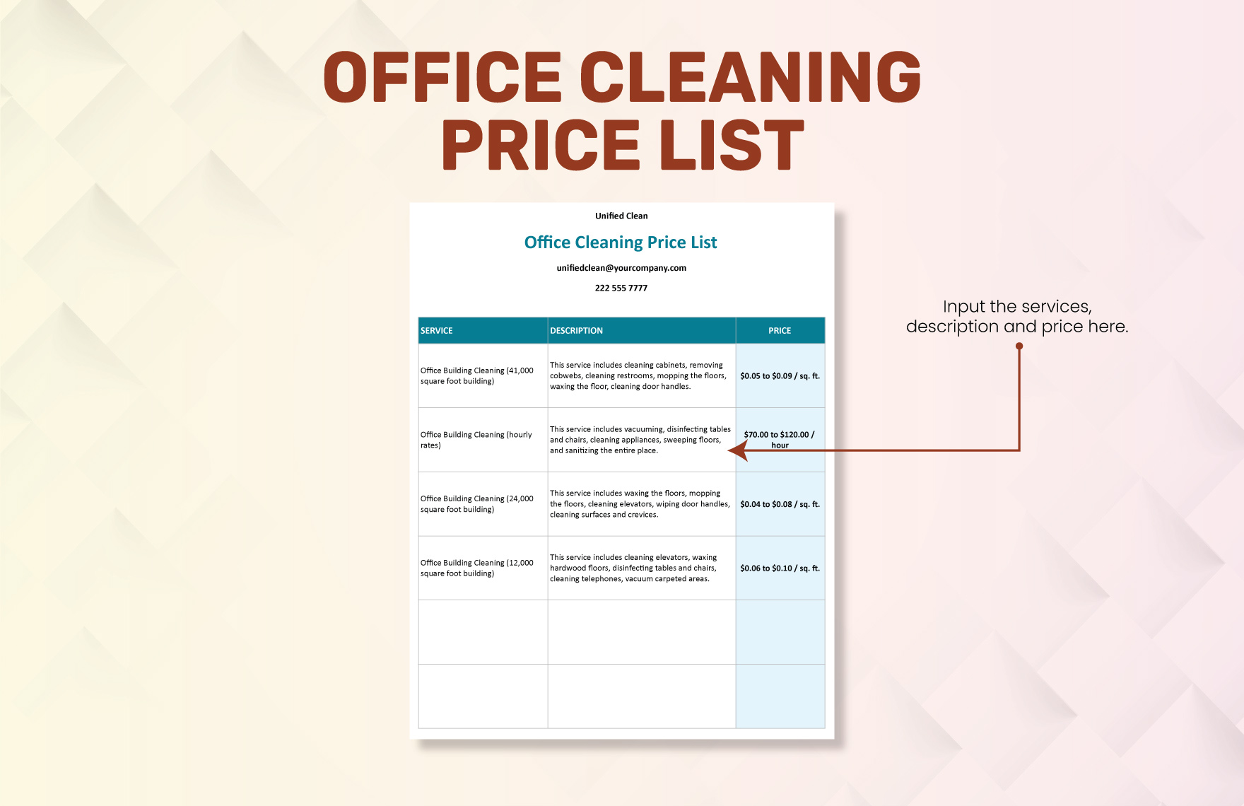 Office Cleaning Price List Template