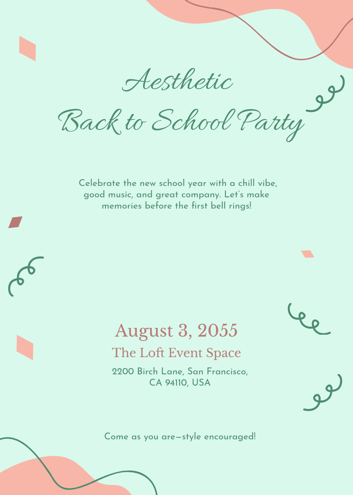 Free Aesthetic Back To School Party Invitation Template