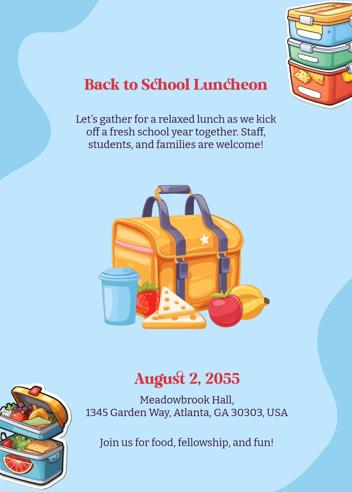 Free Back To School Luncheon Invitation Template