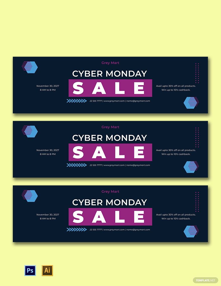 Cyber Monday Banner Template in Illustrator, PSD