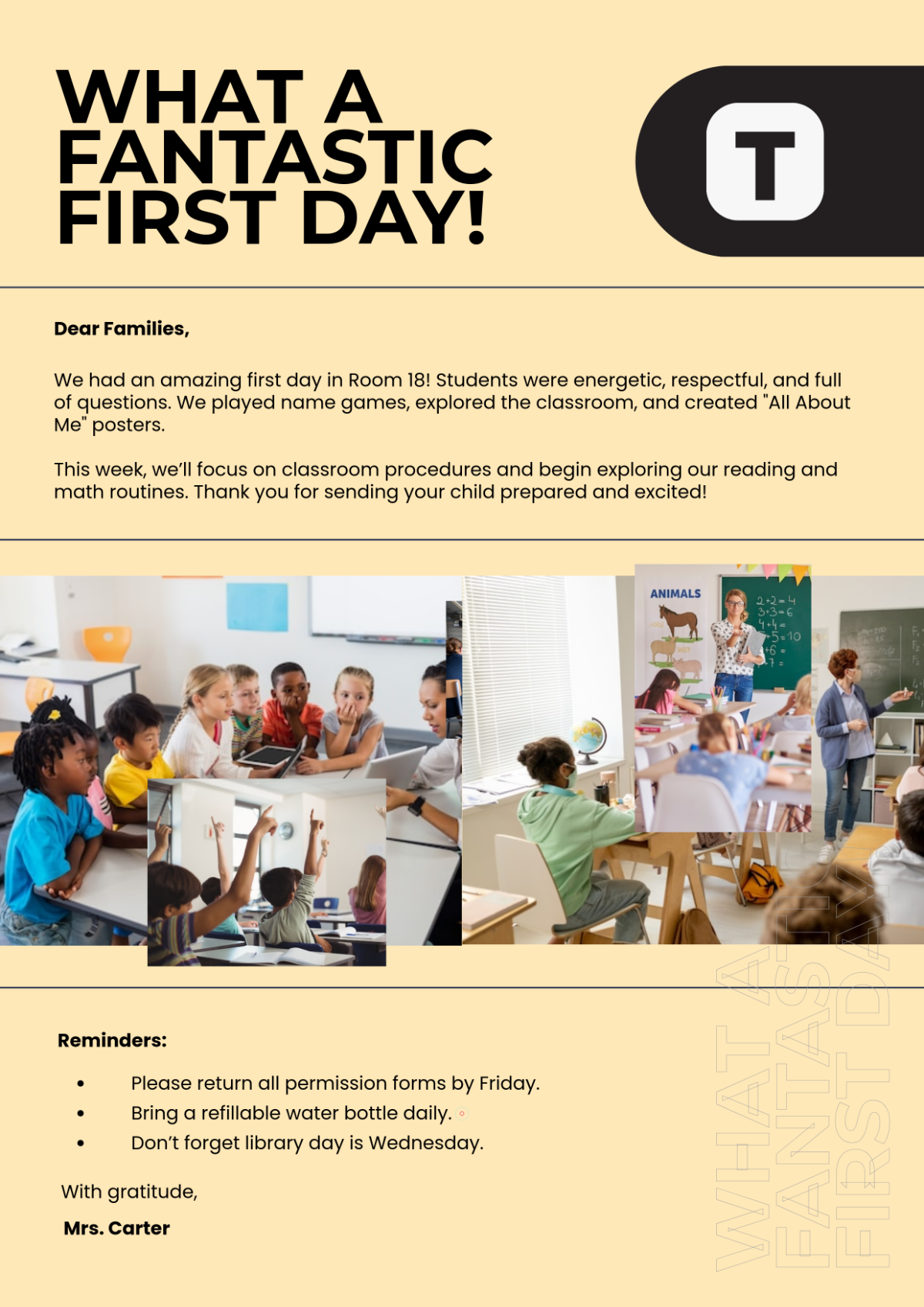 Free First Day Back To School Newsletter Template to Edit Online