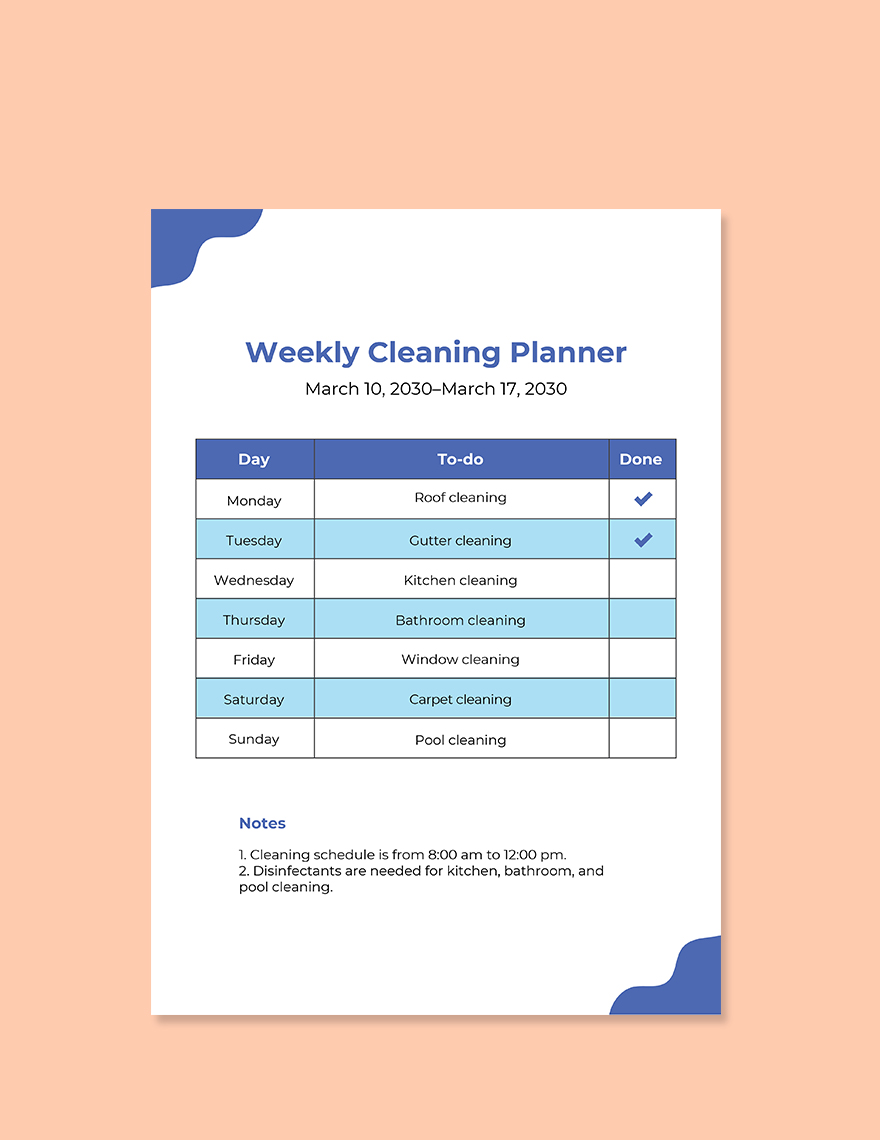 Weekly Cleaning Planner Template