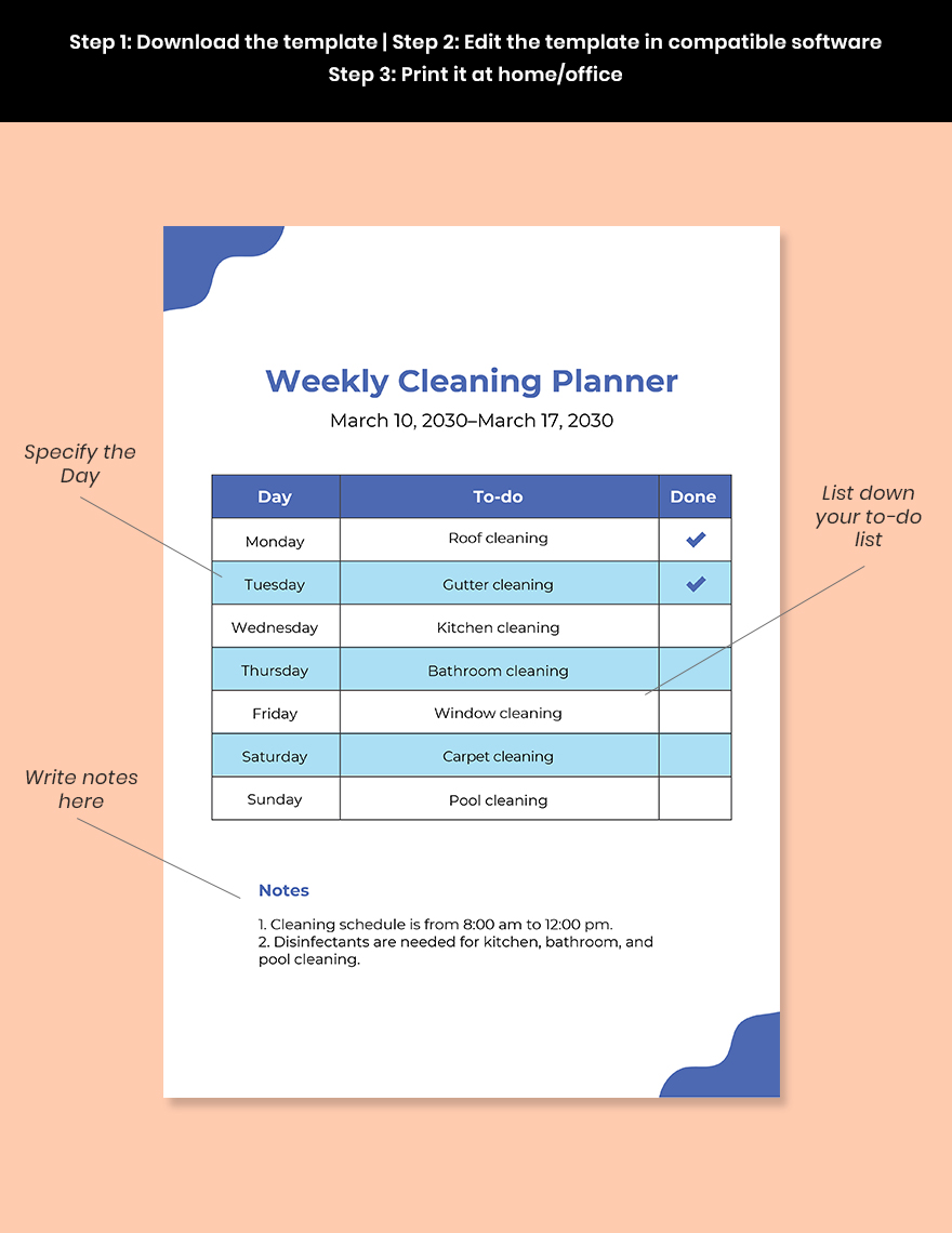 Weekly Cleaning Planner Template