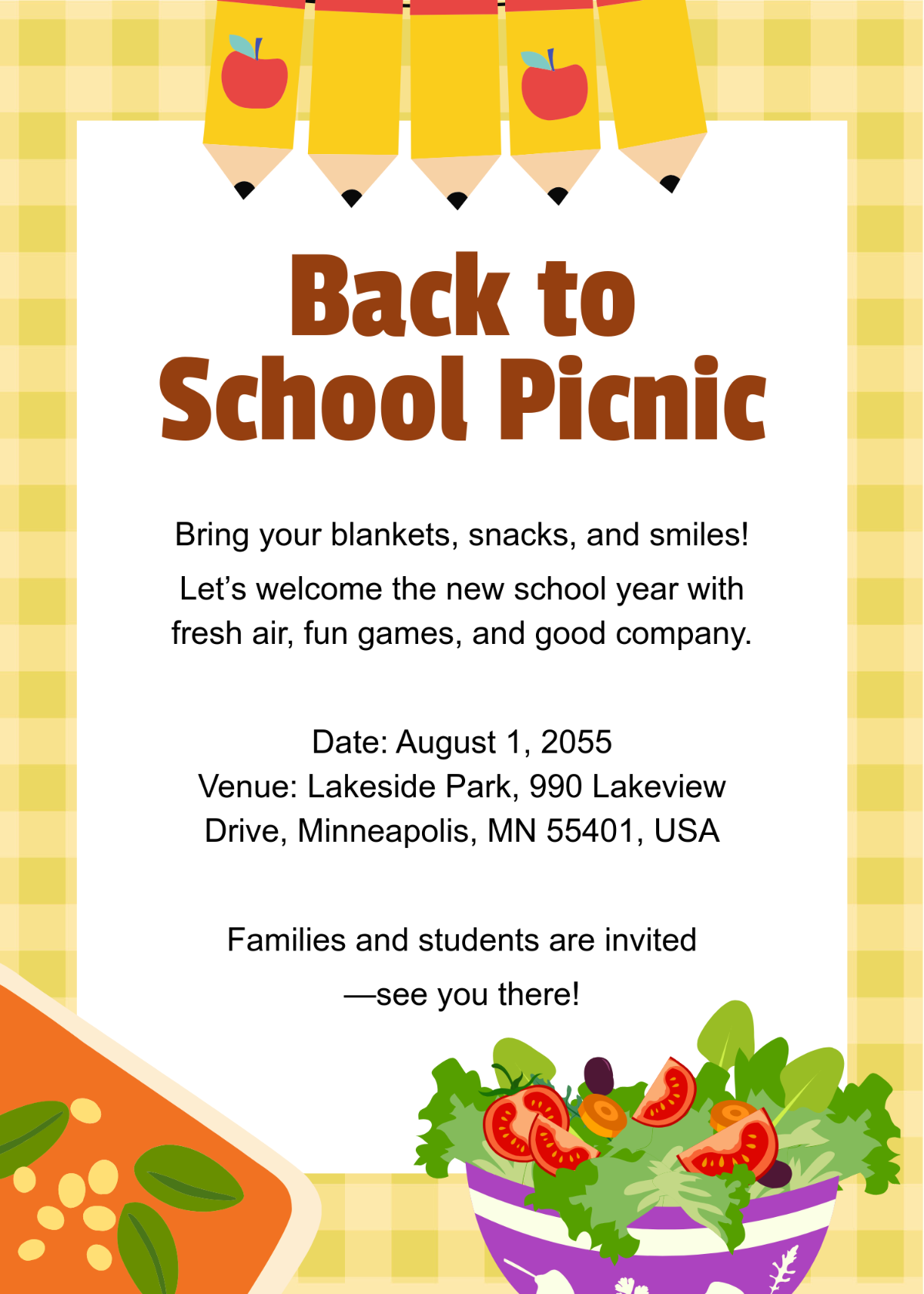 Free Blank Back To School Picnic Invitation Template