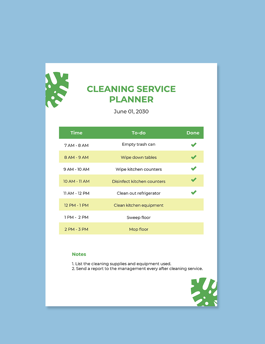 Cleaning Service Planner Template