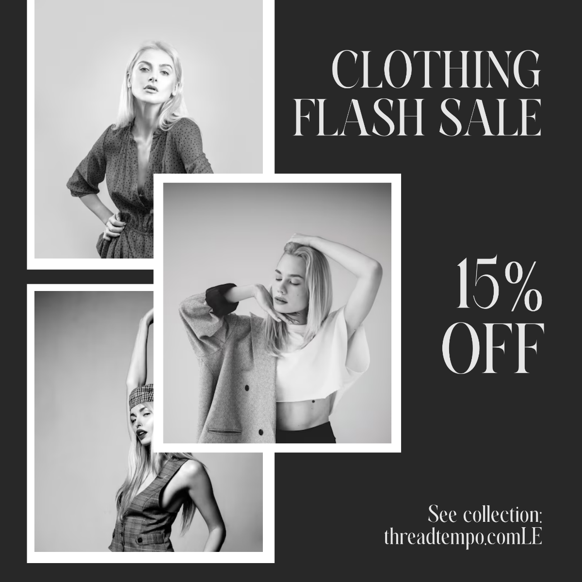Free White and Black Clothing Flash Sale Instagram Post Template