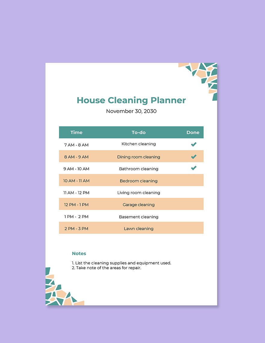 House Cleaning Planner Template