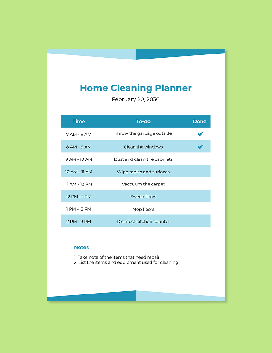 Home Cleaning Planner Template