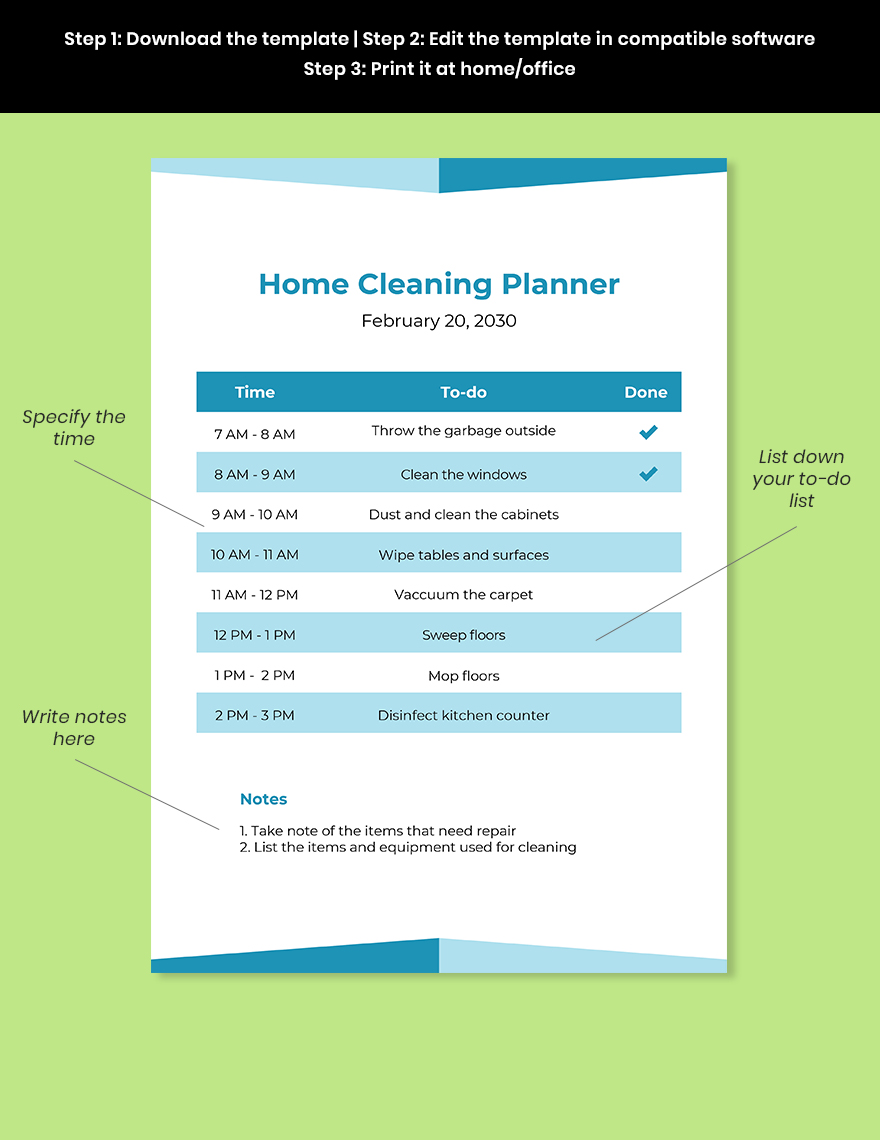 Home Cleaning Planner Template