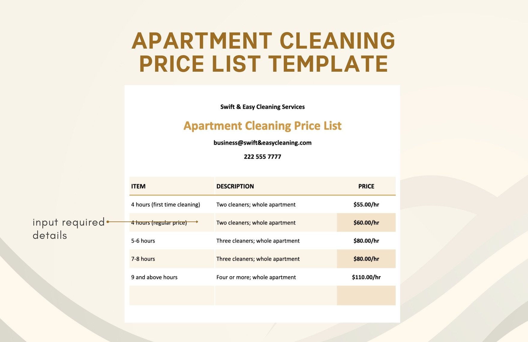 Apartment Cleaning Price List Template