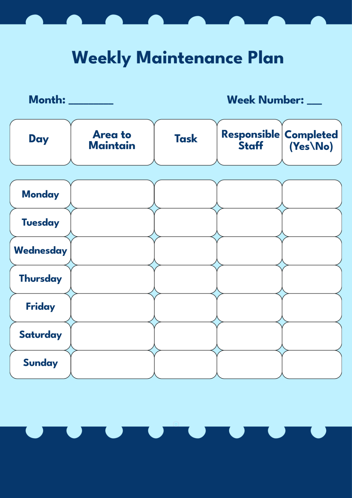 Free Weekly Maintenance for Office Template