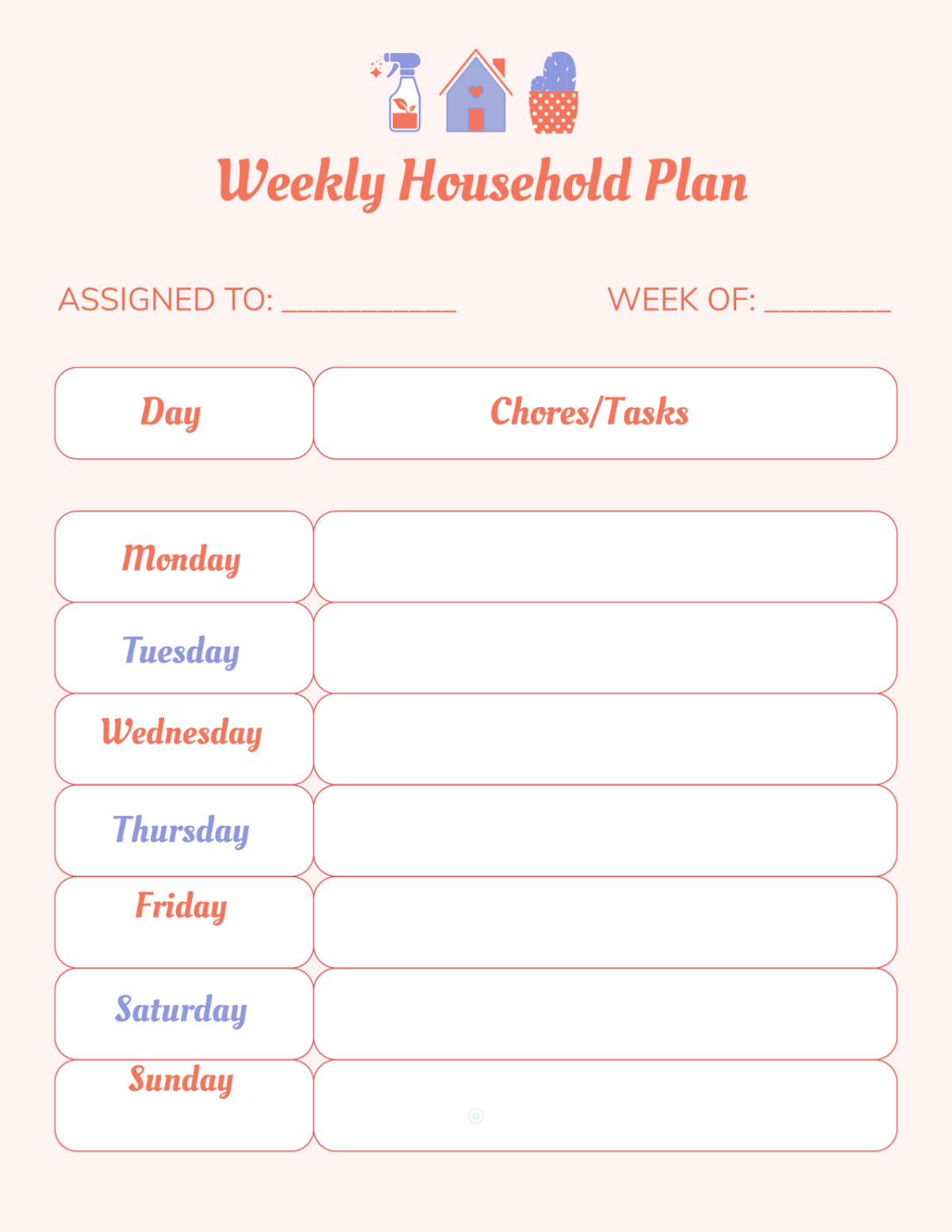 Free Weekly Household Template