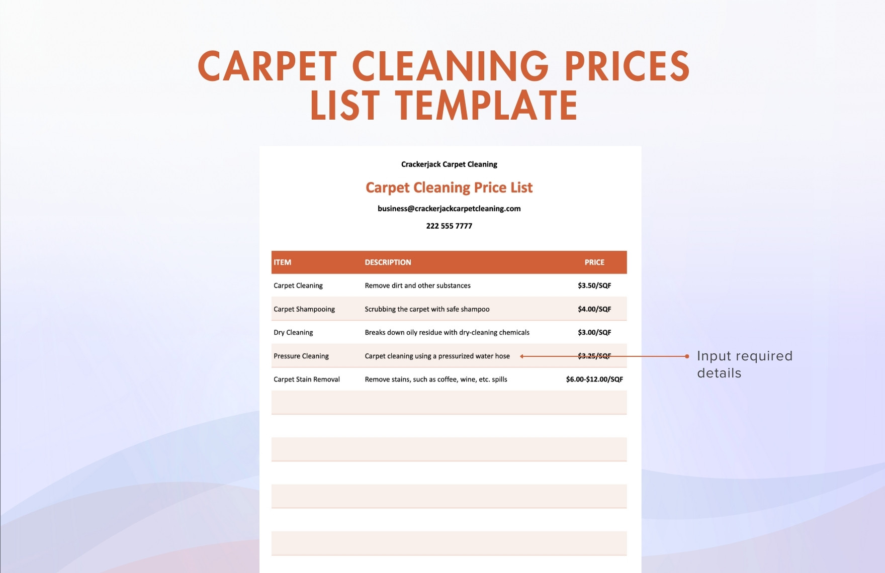 Carpet Cleaning Prices List Template