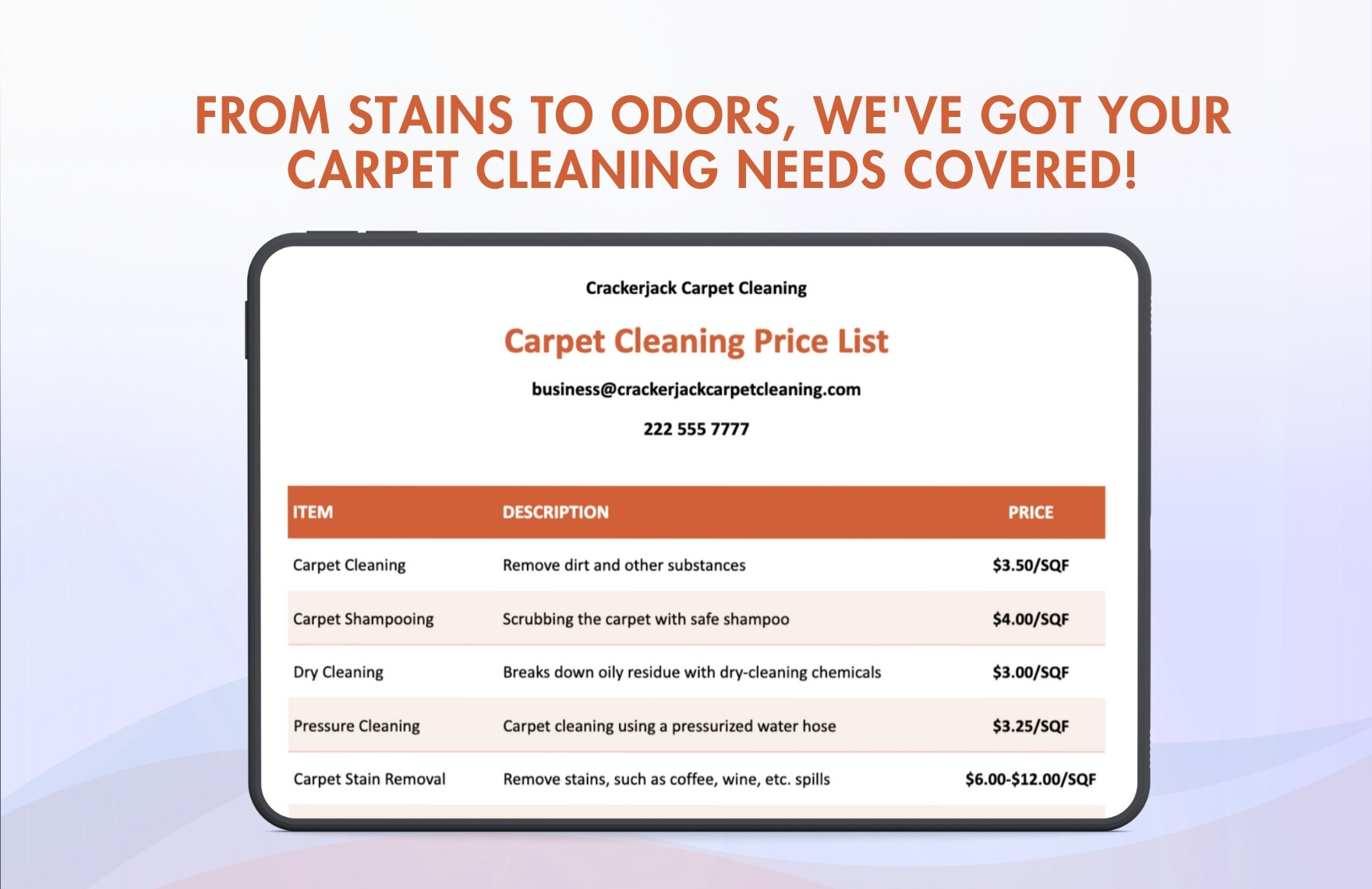 Carpet Cleaning Prices List Template