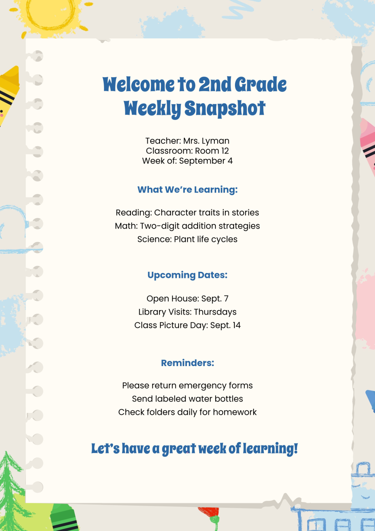 Free One-Page Back To School Newsletter Template to Edit Online