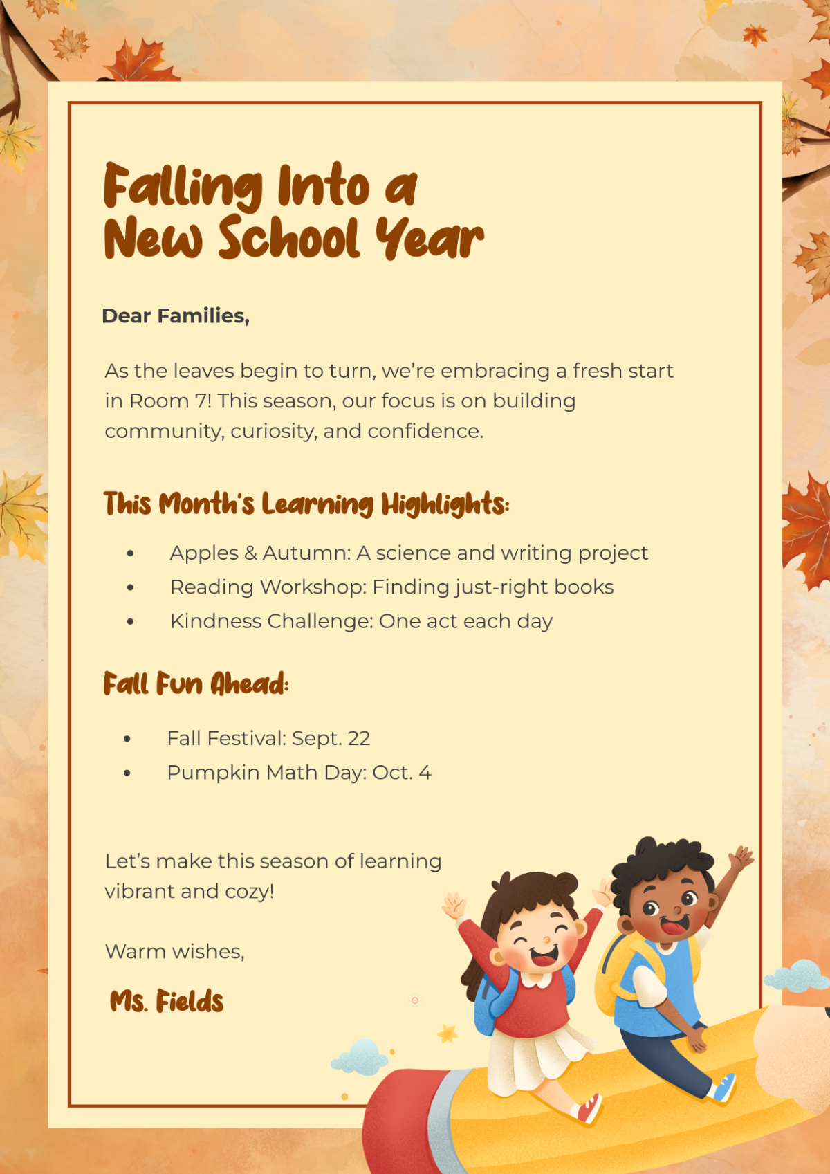Free Seasonal Back To School Newsletter Background Template to Edit Online