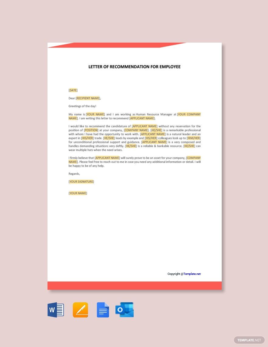 Letter Template of for Employee Google Docs, Word