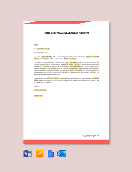 FREE Letter Template of Recommendation for Employee - PDF ...
