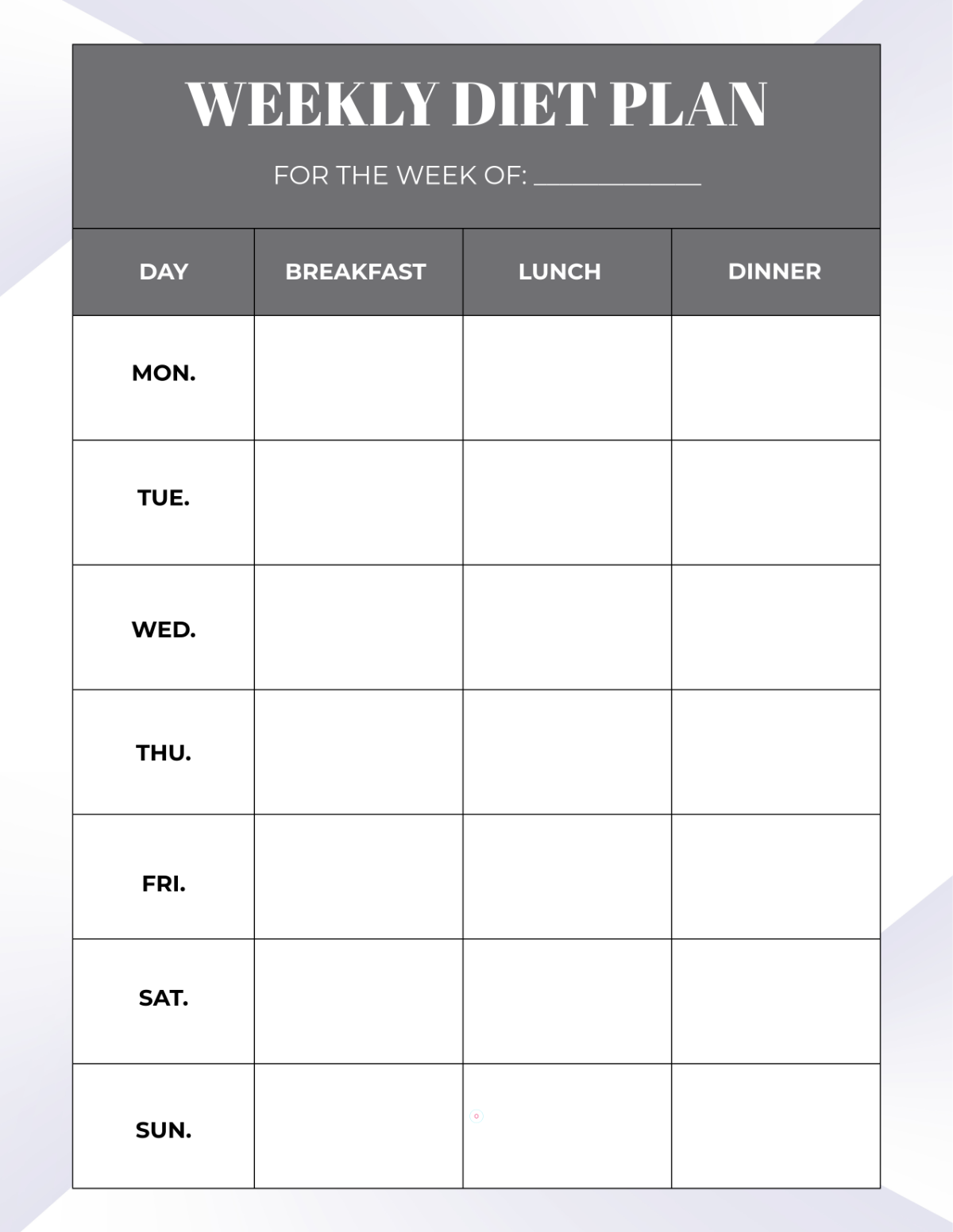 Free Weekly Diet Plan Template