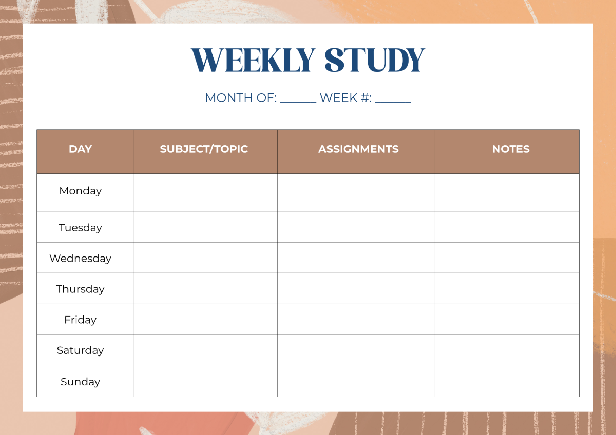 Free Weekly Study for Student Template to Edit Online