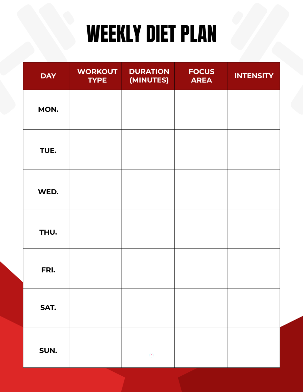 Free Weekly Fitness Template