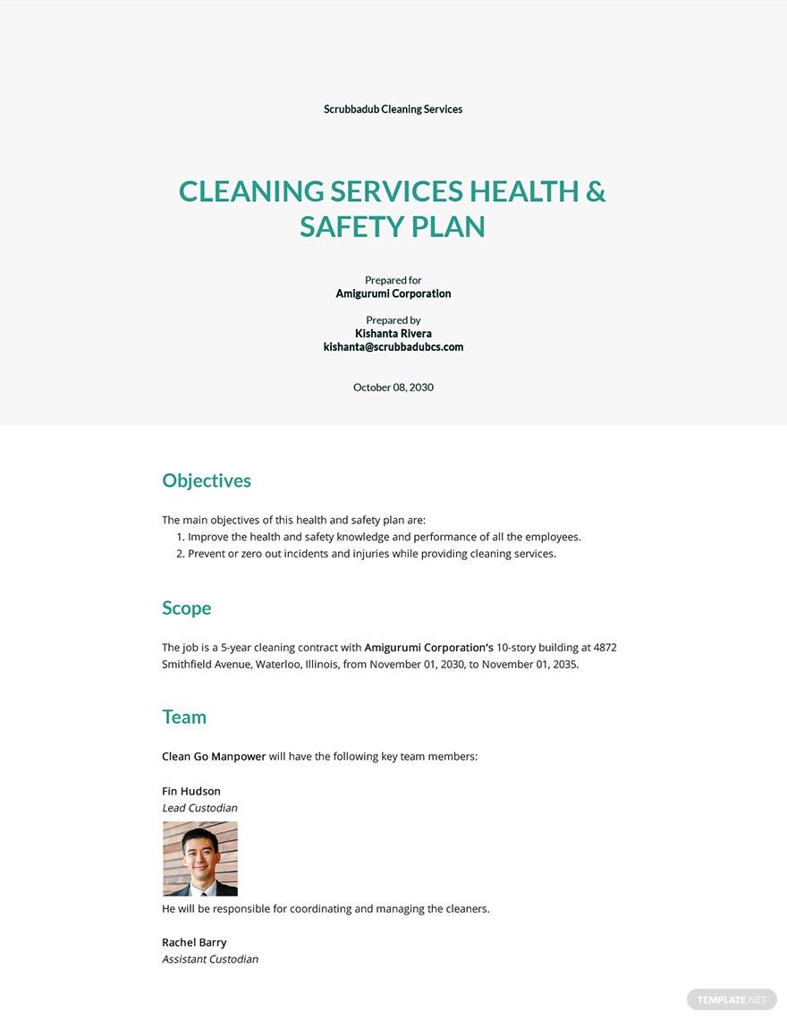 Health and Safety Plan Template for Cleaning Services