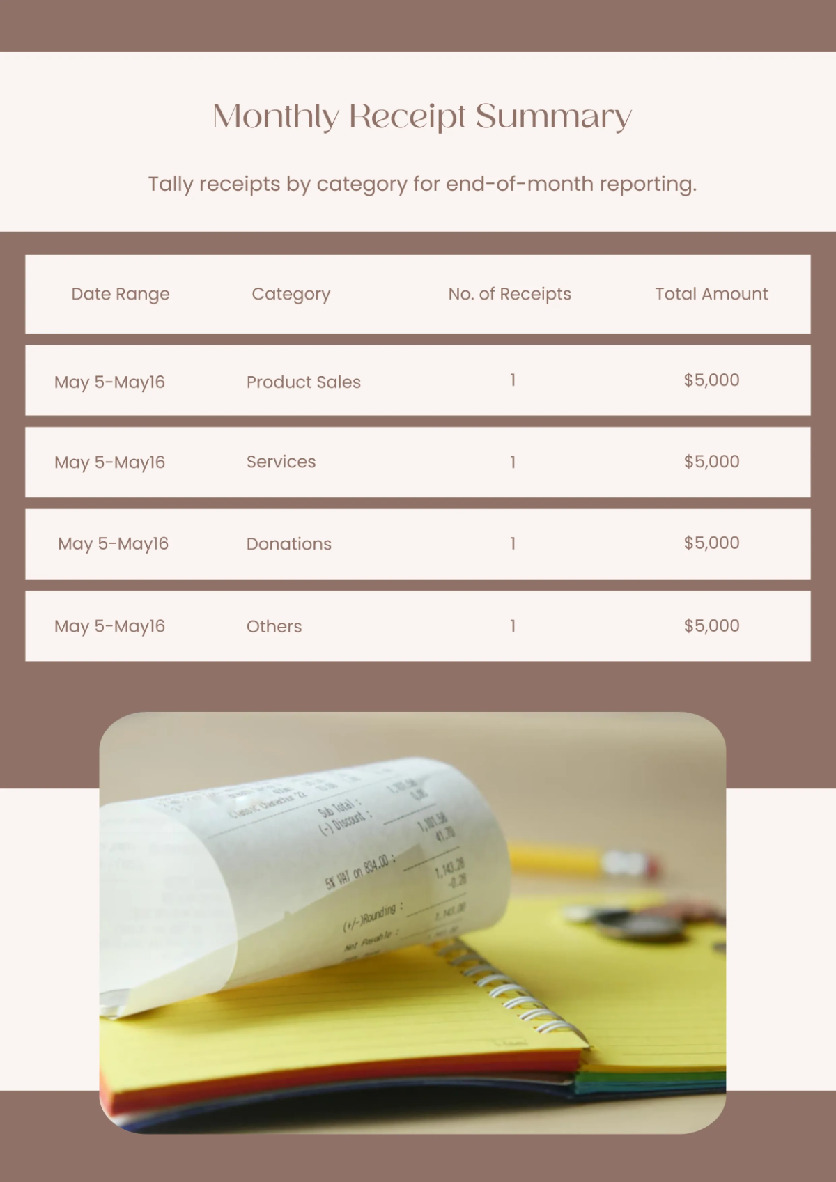 Free Receipt Workbook Background Template to Edit Online