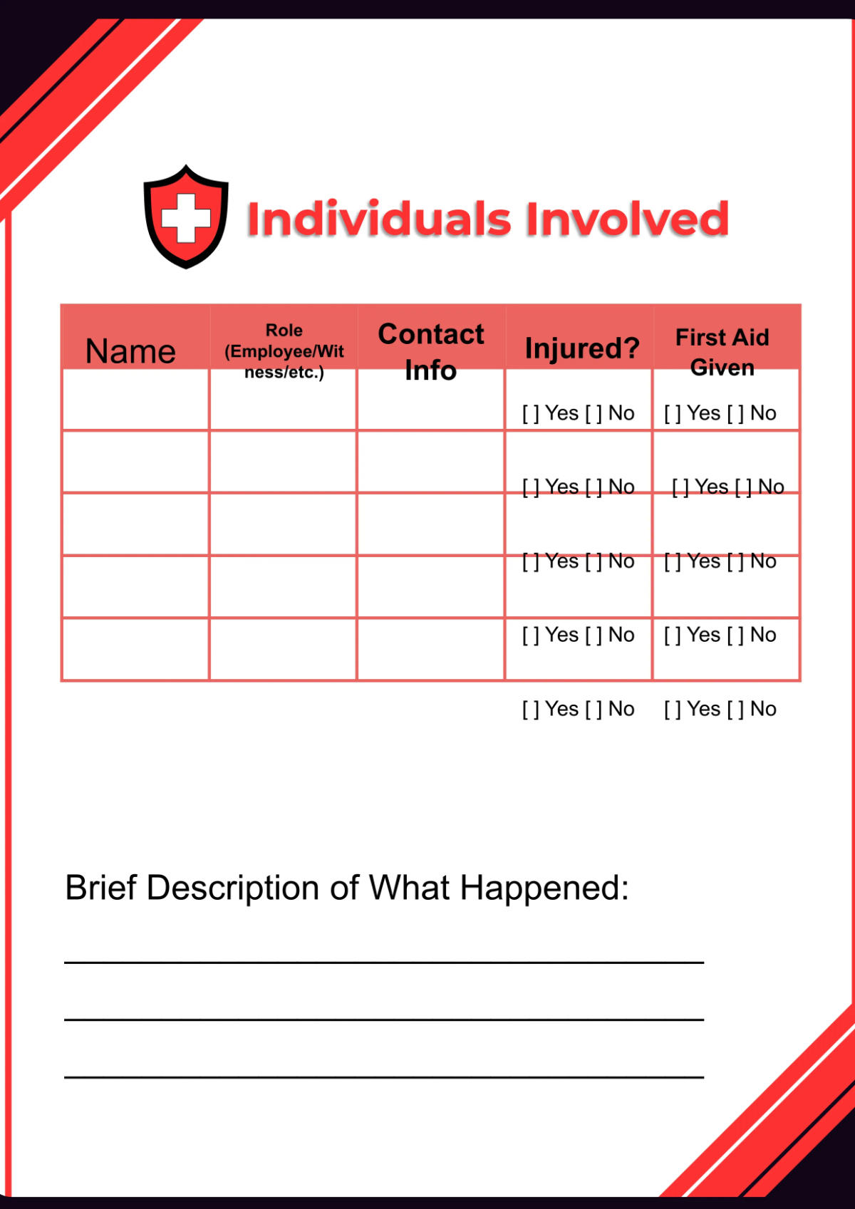 Free Accident Workbook Template to Edit Online