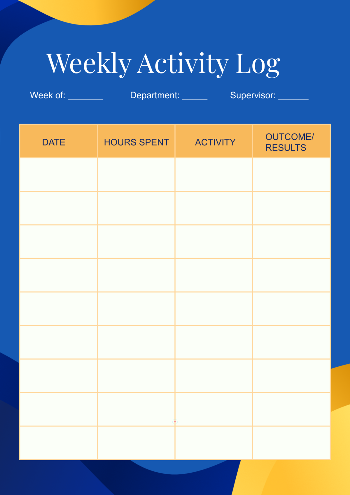 Free Weekly Activity Log Background Template to Edit Online