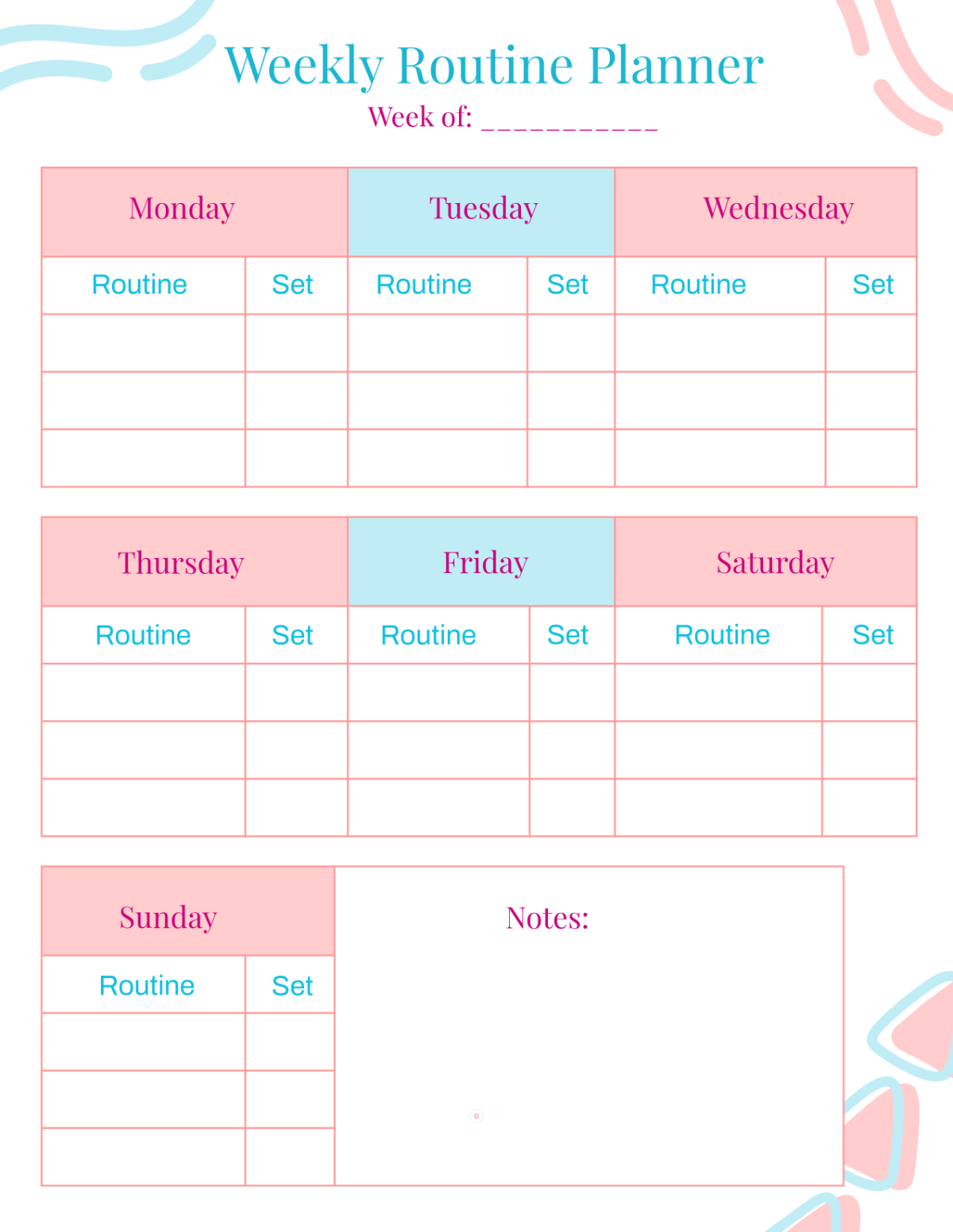 Free Weekly Routine Template