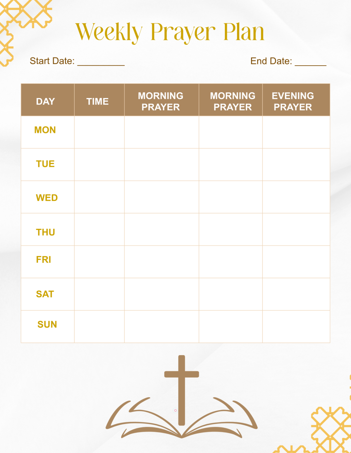 Free Weekly Prayer Template