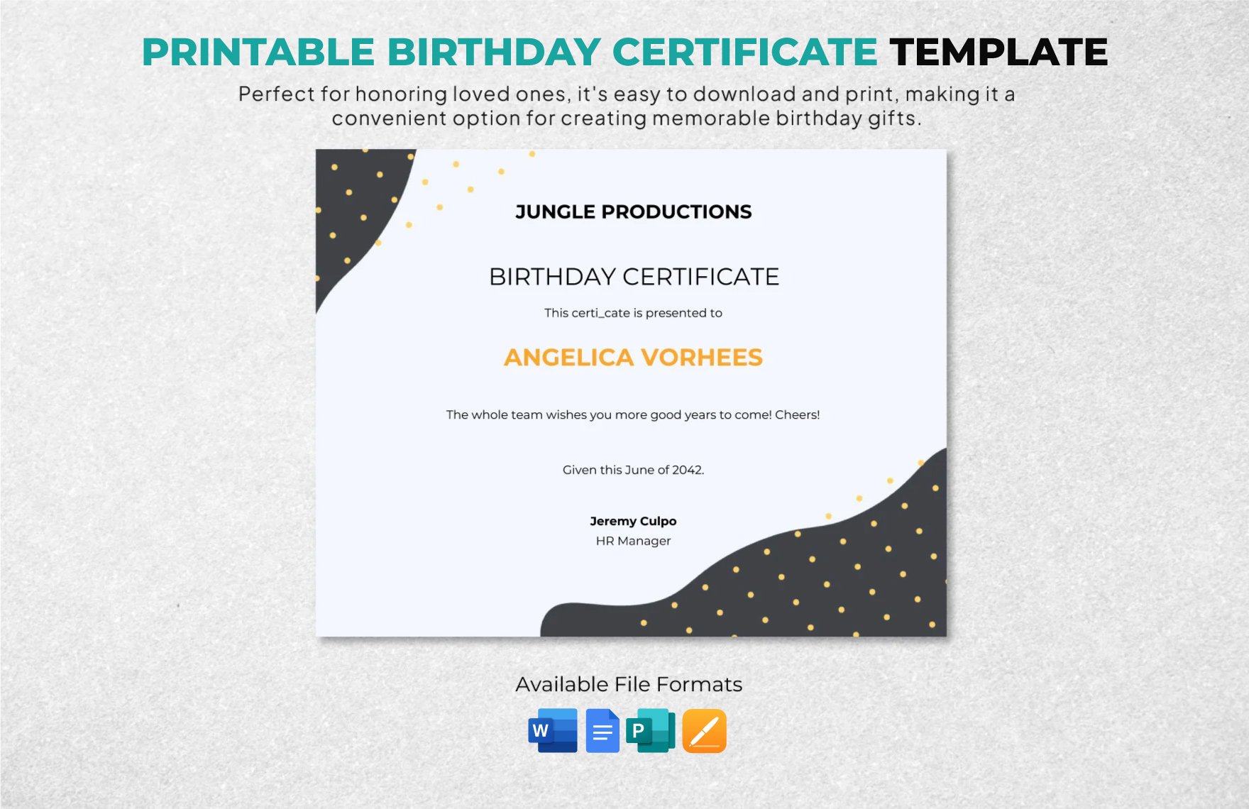 Free Printable Birthday Certificate Template in Word, Google Docs, Apple Pages, Publisher
