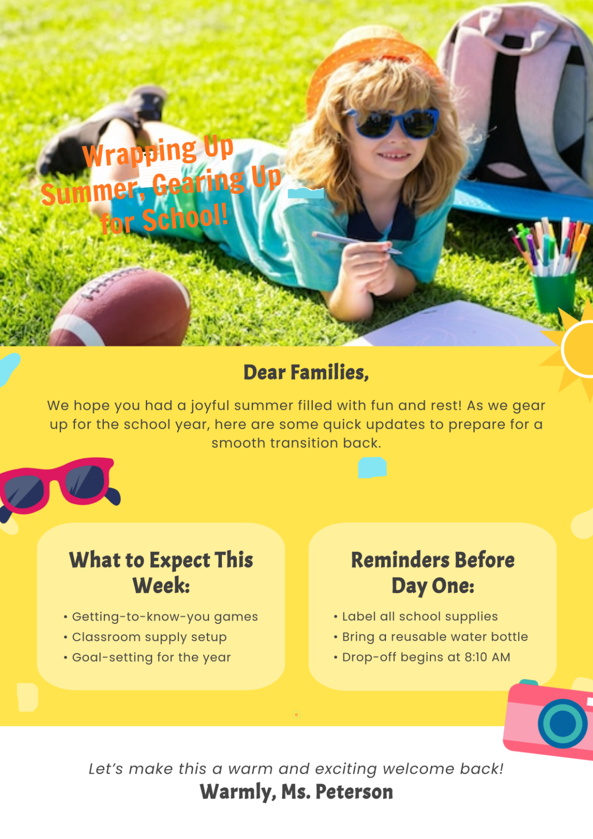 Free Back To School Summer Newsletter Template to Edit Online