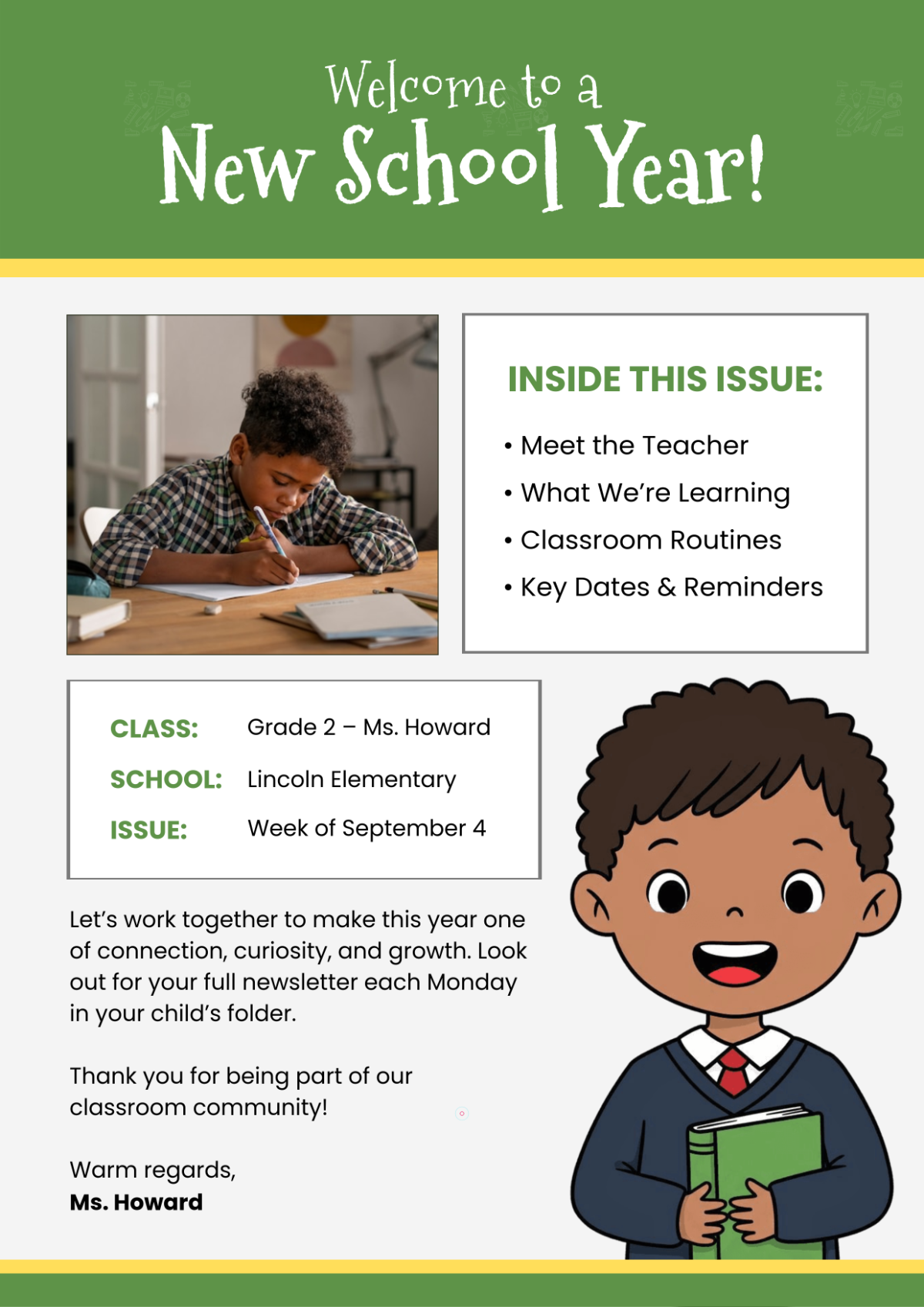 Free Back To School Newsletter Cover Page Design Template to Edit Online