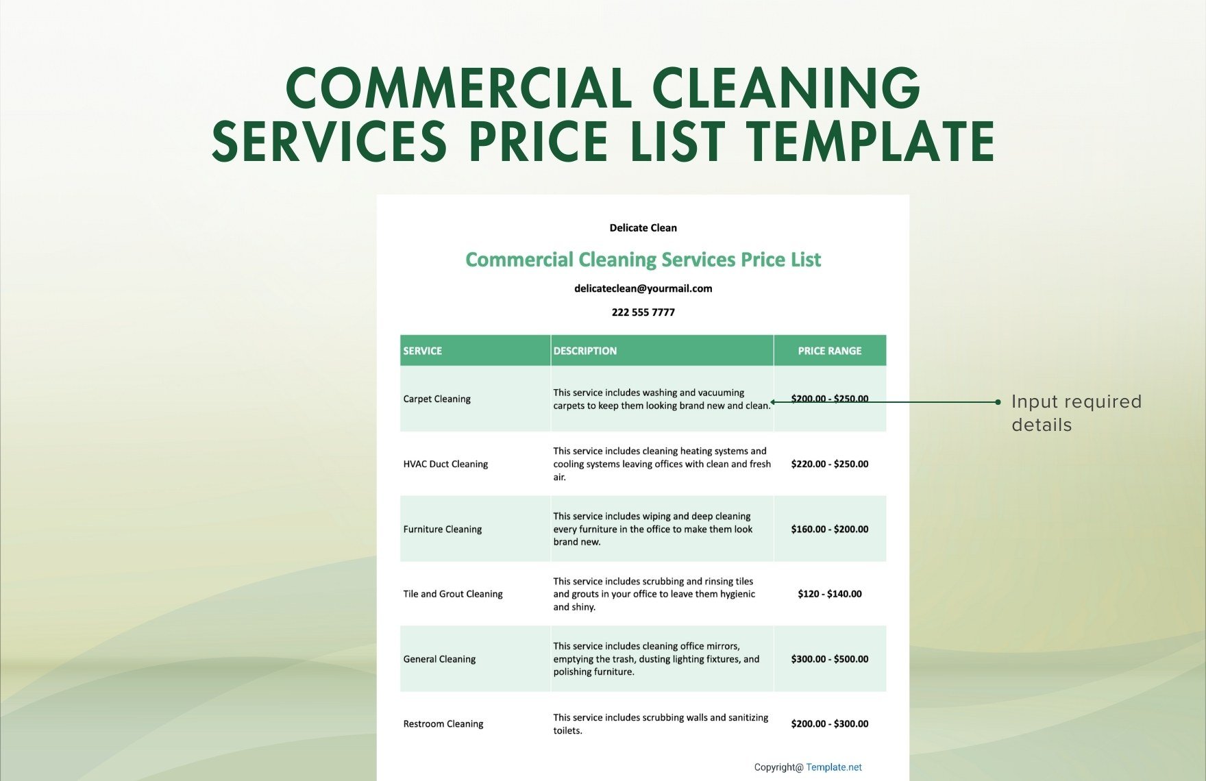 Commercial Cleaning Services Price List Template