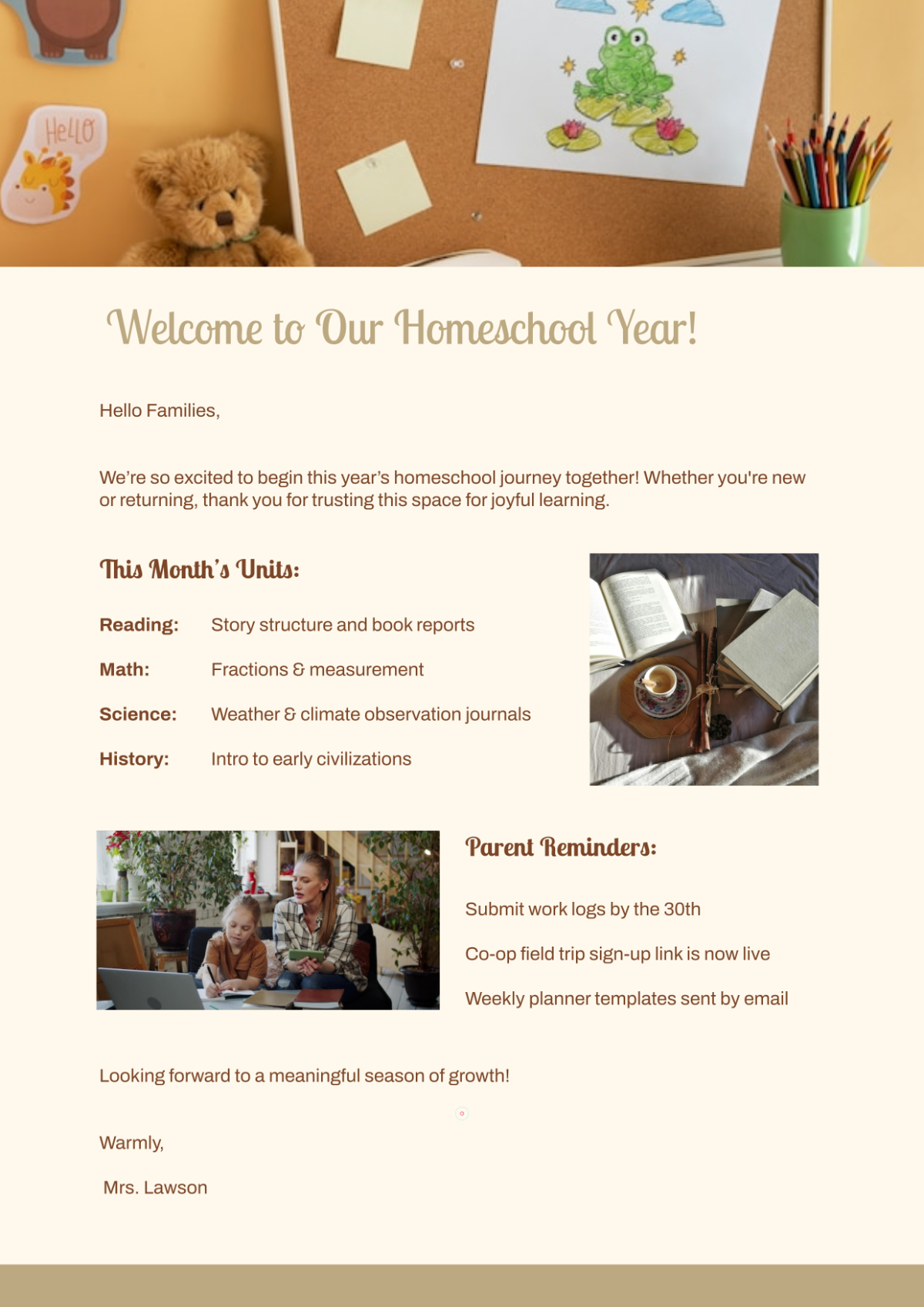 Free Homeschooling Back To School Newsletter Template to Edit Online