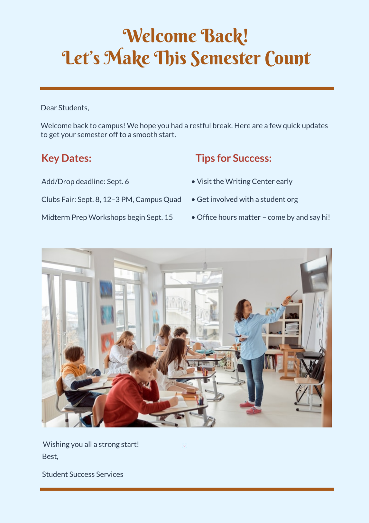 Free Simple College Back To School Newsletter Template to Edit Online