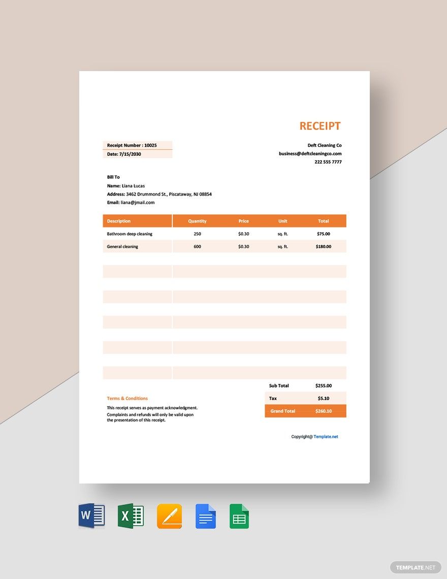 Free Sample Cleaning Service Receipt Template
