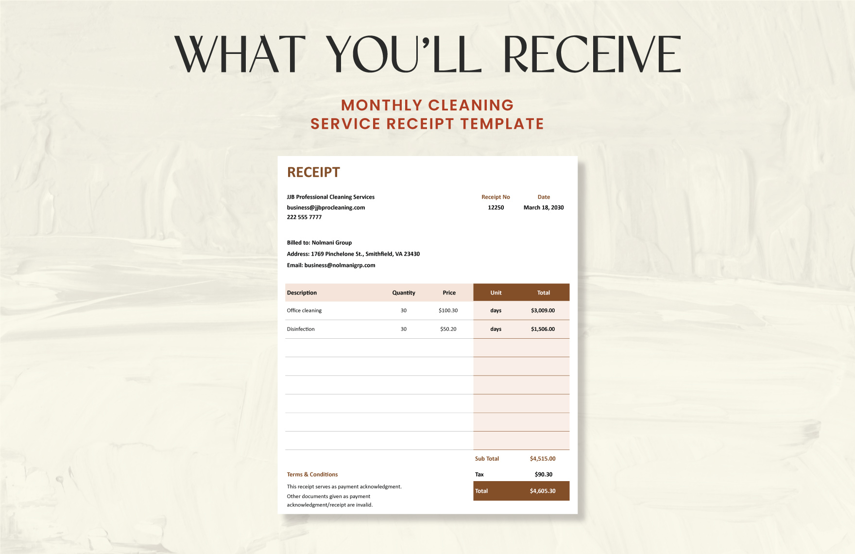 Monthly Cleaning Service Receipt Template