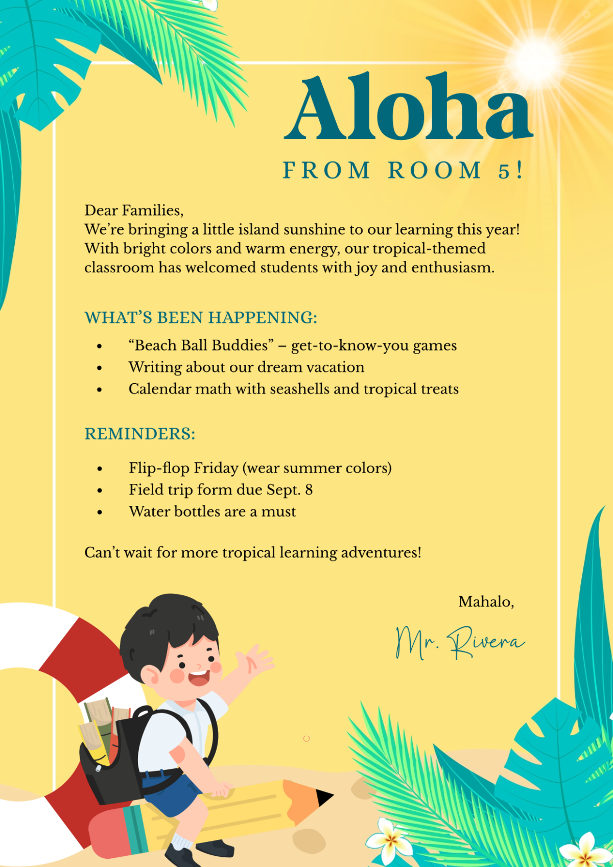 Free Tropical Back To School Newsletter Template to Edit Online