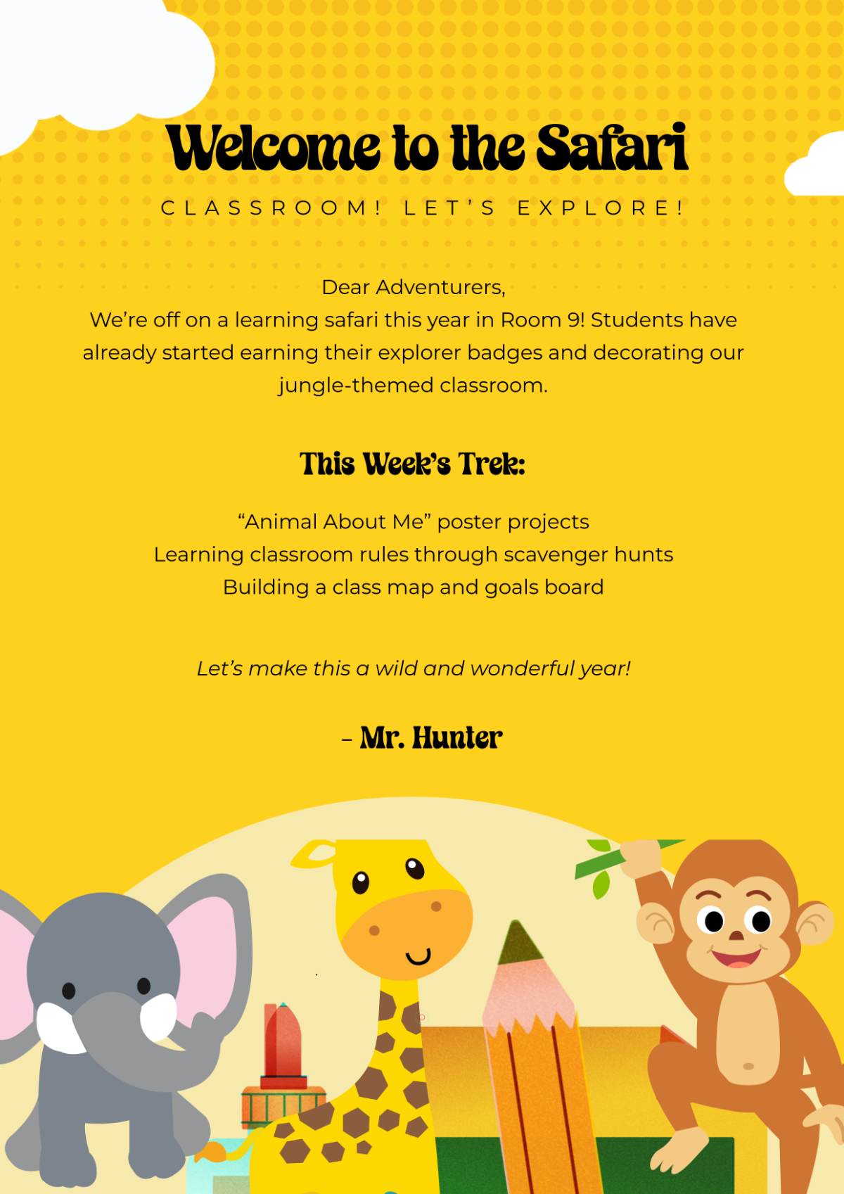 Free Yellow Safari Back To School Newsletter Template to Edit Online