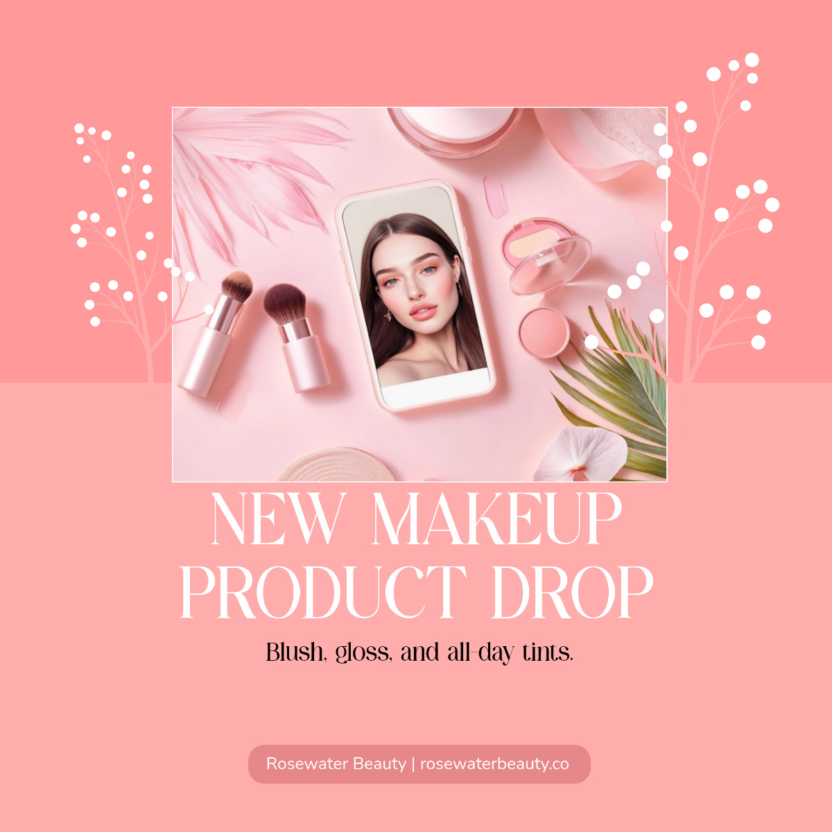 Free Pink Makeup Product Instagram Post Template to Edit Online