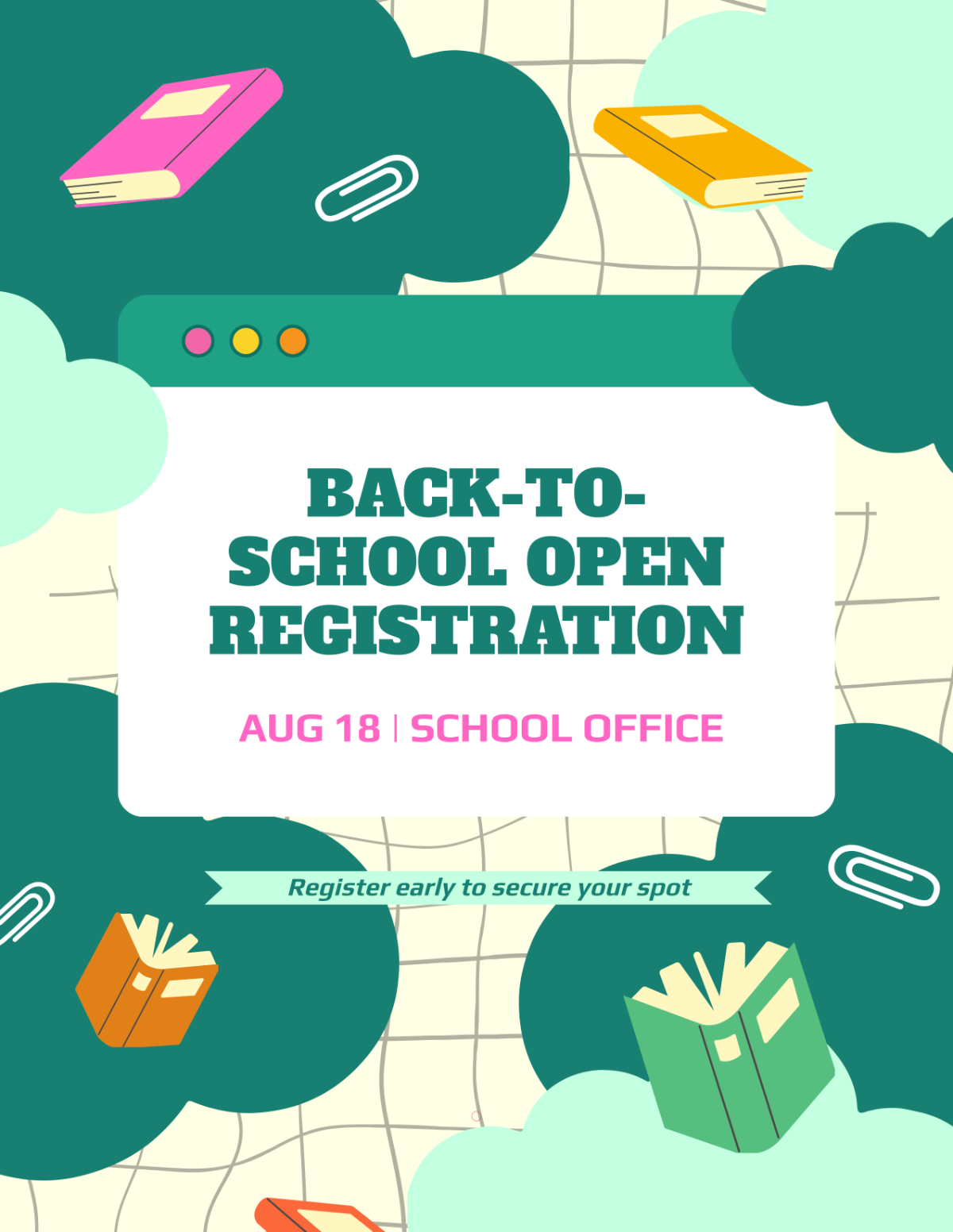 Free Back To School Open Registration Flyer Template to Edit Online