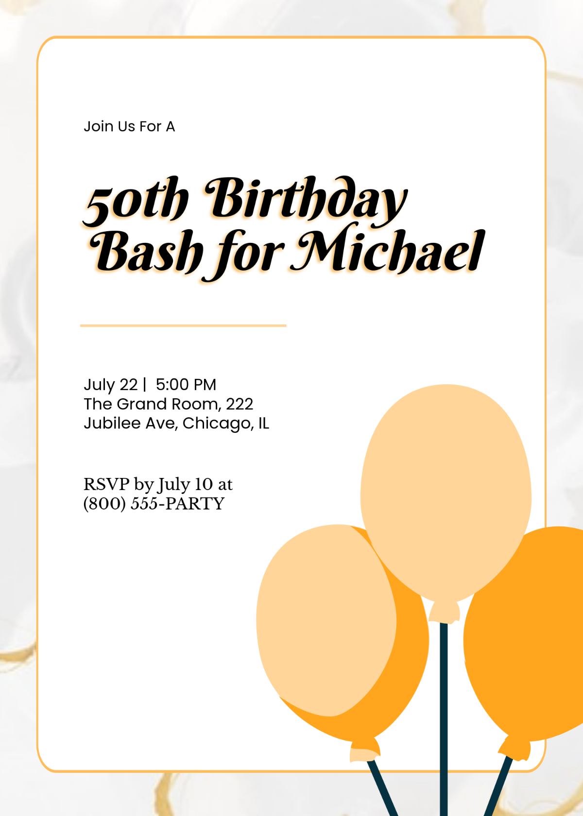 Free Gold Balloon-Themed Invitation Template