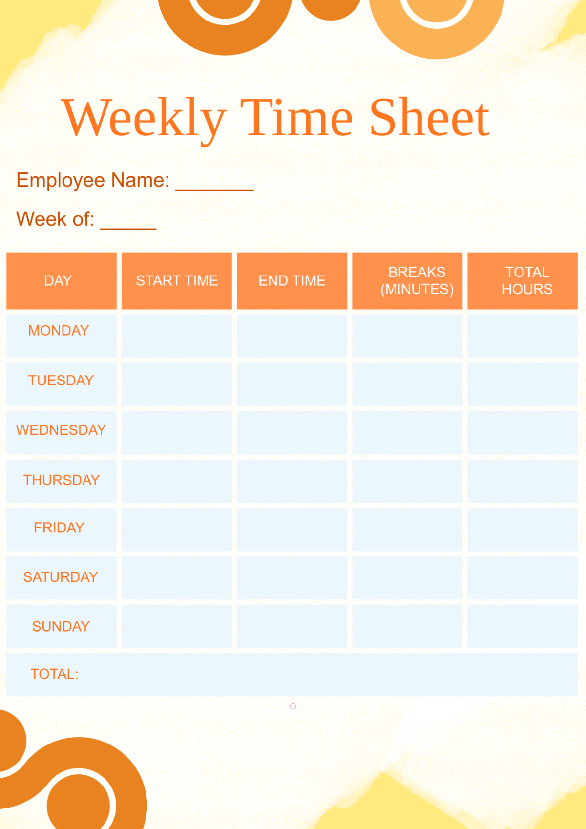 Free Weekly Time Sheet Template