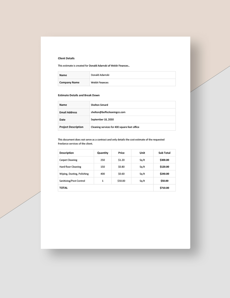 Office Cleaning Estimate Template Download In Word Google Docs Excel Google Sheets