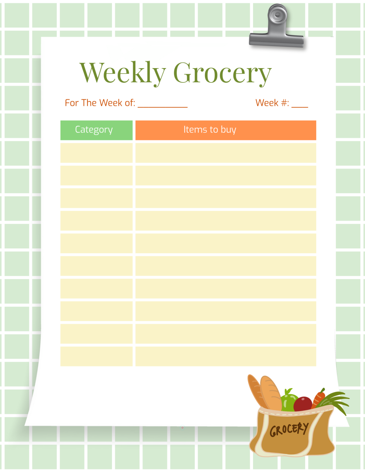 Free Weekly Grocery Template