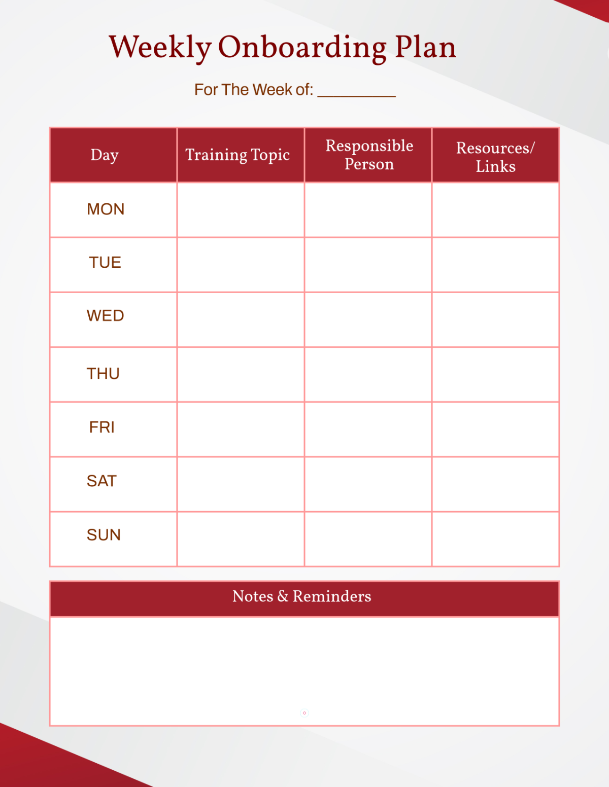 Free Weekly Onboarding Template