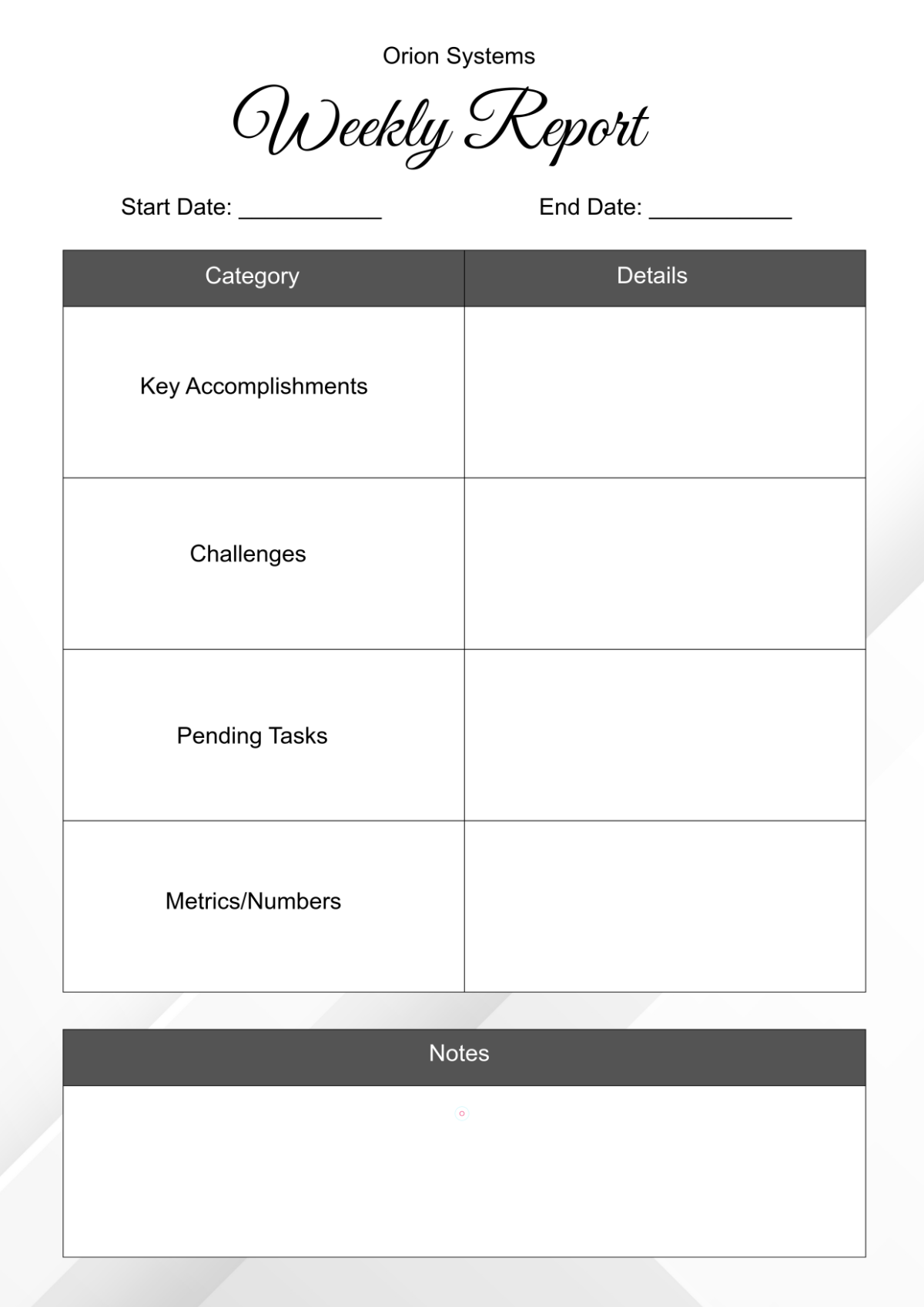 Free Simple Weekly Report Template to Edit Online